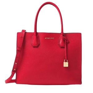 Michael Kors Mercer Large Leather Tote Bright Red
